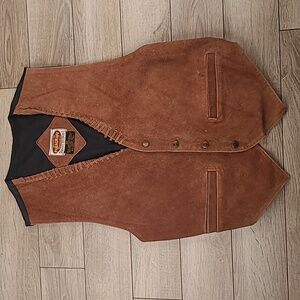 PARAGRAFF Clothing Co Dark Brown Tan Western‎ Leather Mens Sz M Full Button Vest